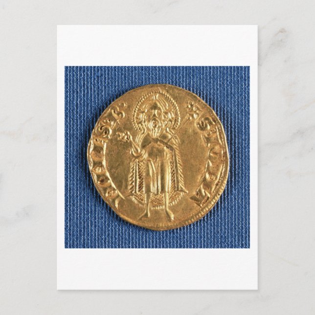 Cartão Postal Dourada moeda, com Rua, John Batista, século 16 (Frente)