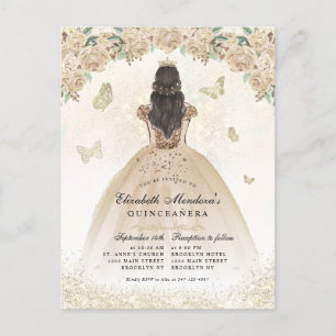 Cartão Postal Dourada Sparkle Floral Princesa Quinceañera Aniver