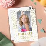 Cartão Postal Douradas Stars Faux Glitter Birthday Raparigas Fot<br><div class="desc">Douradas Stars Faux Glitter Birthday Rapariga Foto Obrigado Cartão-Postal. Obrigado de aniversário bonito que você faz para seus amigos e família. Carregue sua foto e personalize o cartão-postal com seu nome e texto. A placa tem estrelas ouros e pontos brilhantes falsos. Excelente como cartões de agradecimentos para garotas.</div>