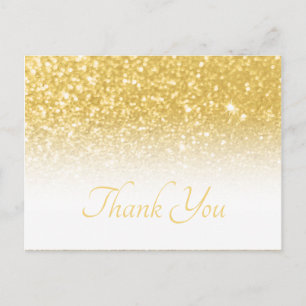 Cartão Postal Dourado Amarelo Bokeh Brilho Ombre Branco Obrigada