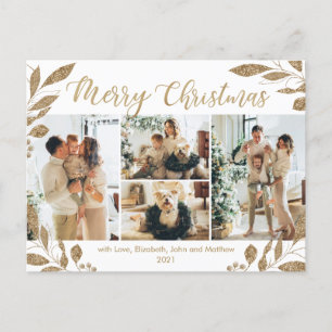 Cartão Postal Dourado Branco moderno deixa o Natal da Colagem de
