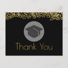 Cartão Postal Dourado brilho e Boné de formatura a preto Obrigad