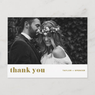 Cartão Postal Dourado casamento da Tipografia Trazida Obrigado