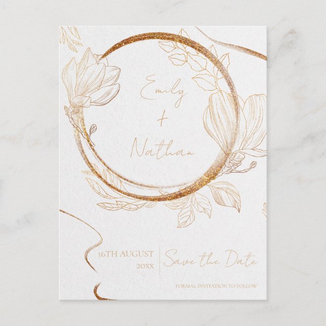 Cartão Postal Dourado Casamento De Script Floral De Leitura Salv (Frente)