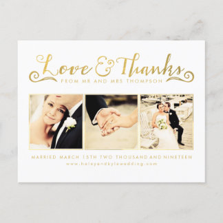 Cartão Postal Dourado Casamento Obrigado Escrever Foto Da Tipogr