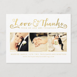 Cartão Postal Dourado Casamento Obrigado Escrever Foto Da Tipogr