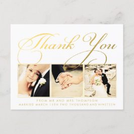 Cartão Postal Dourado Casamento Obrigado Escrever Foto Da Tipogr