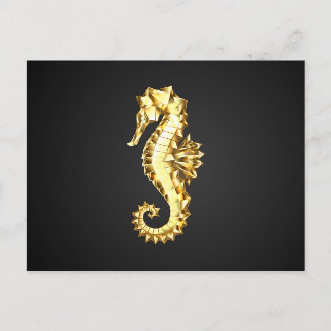 Cartão Postal Dourado Cavalo de Mar Poligonal (Frente)