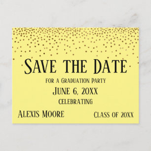 Cartão Postal Dourado Confetti Yellow Graduação Salve a Data