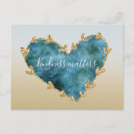 Cartão Postal Dourado Coração Azul-Terra Azul Aqua Azul com Larg