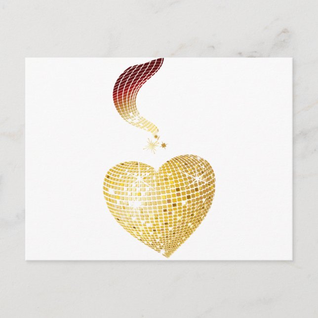 Cartão Postal Dourado Coração da Bola Disco (Frente)