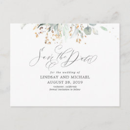 Cartão Postal Dourado deixa Greenery Boho salvar a data