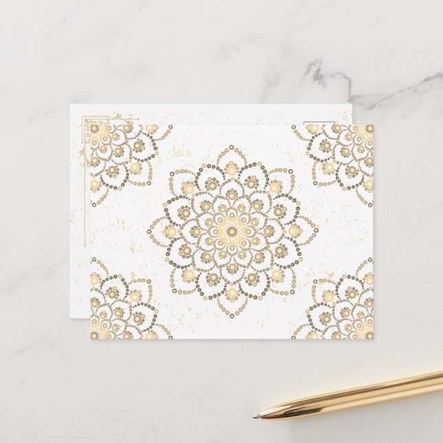 Cartão Postal Dourado e Branco Elegante (Frente/Verso In Situ)
