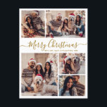 Cartão Postal Dourado e moderno White 5 Foto Collage Natal<br><div class="desc">Cartões postais de fotos da família natalícia Elegante, Dourada moderna e branca de colagem fotográfica de 5 dias feriados. Este modelo festivo, minimalista e cômico de cinco (5) cartões de natal de fotográfico apresenta uma bonito colagem fotográfica e diz "Feliz Natal"! O texto de saudação do "Feliz Natal" é escrito...</div>