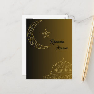 Cartão Postal Dourado e negro feliz Ramadan Kareem 2024