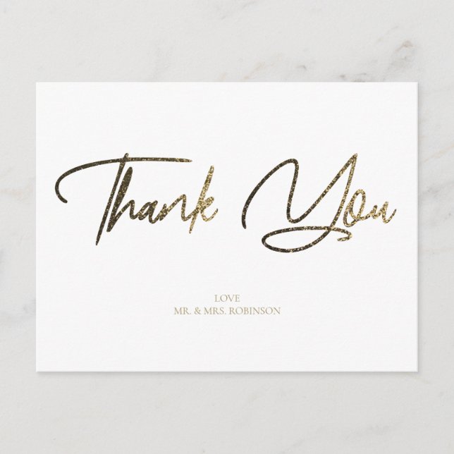 Cartão Postal Dourado e Silver Glitter Preto Quadrado Obrigado P (Frente)