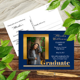 Cartão Postal Dourado Elegante Classy Formando 1 Foto - Dk Azul