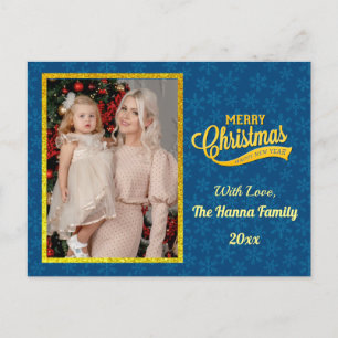 Cartão Postal Dourado Feliz Natal e Feliz ano novo e floco de ne