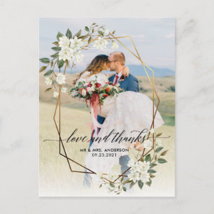 Cartão Postal Dourado Geo Frame Magnolia Foto Casamento Obrigado