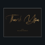 Cartão Postal Dourado Glitter Chic Black Obrigado Personalizado<br><div class="desc">Dourado Glitter Chic Black Obrigado Cartão-Postal. Mande um obrigado de chic. Personalize com seu nome. Estas cartas de agradecimento estão disponíveis em ouro,  ouro e prata,  e falso brilho prateado. Quer papel de verdade? Veja a nossa coleção de cartões "Obrigado" para cartas com ouro real e folha prateada.</div>