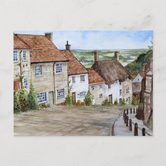 Cartão Postal Dourado Hill, Shaftesbury, Dorset Watercolor Paint (Frente)