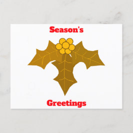 Cartão Postal Dourado Holly Postcard saudações da temporada
