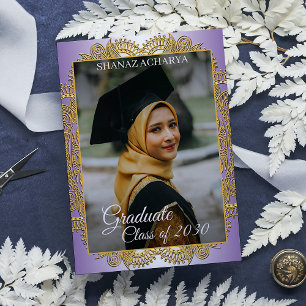 Cartão Postal Dourado Mandala No Anúncio De Graduação Roxo