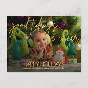 Cartão Postal Dourado Manuscrito Festivo Natal