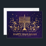 Cartão Postal Dourado Menorah Swirl Ornament Happy Hanukkah<br><div class="desc">Dourado Menorah Swirl Ornament Happy Hanukkah</div>