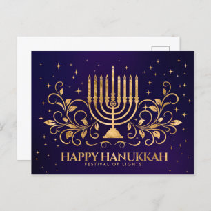Cartão Postal Dourado Menorah Swirl Ornament Happy Hanukkah