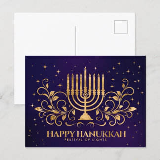 Cartão Postal Dourado Menorah Swirl Ornament Happy Hanukkah