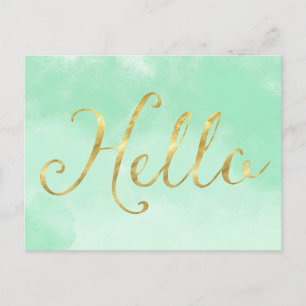 Cartão Postal Dourado Mint Watercolor Glam