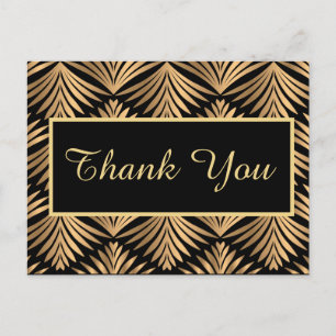 Cartão Postal Dourado Negro Obrigado Gatsby Black Art Deco Casam