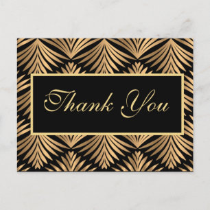Cartão Postal Dourado Negro Obrigado Gatsby Black Art Deco Casam