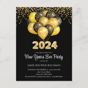 Cartão Postal Dourado no Partido Balões de Véspera de ano novo N