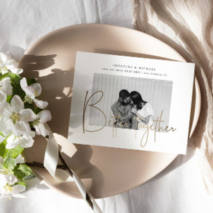 Cartão Postal Dourado Script One Photo Save The Date Noivado