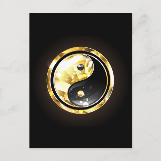 Cartão Postal Dourado Yin Yang a preto (Frente)