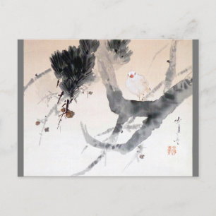 Cartão Postal Dove em uma árvore de pinheiro, Watanabe Seitei