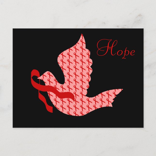 Cartão Postal Dove of Hope Red Ribbon - Coração e Traço (Frente)