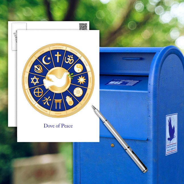 Cartão Postal Dove of Peace, Harmony, Diversity, Fé (Dove of Peace, Harmony, Diversity, Faith Mandala Postcard)