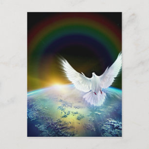 Cartão Postal Dove of Peace Santa Spirit sobre a Terra com Rainb