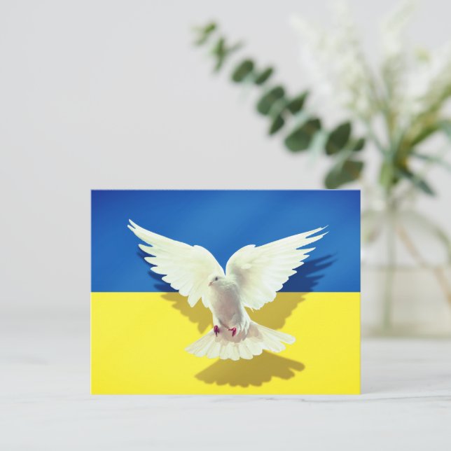 Cartão Postal Dove of Peace UKraine Flag Card - Freedom (Em pé/Frente)