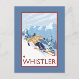 Cartão Postal Downhill Snow Skier - Assobiador, BC Canadá