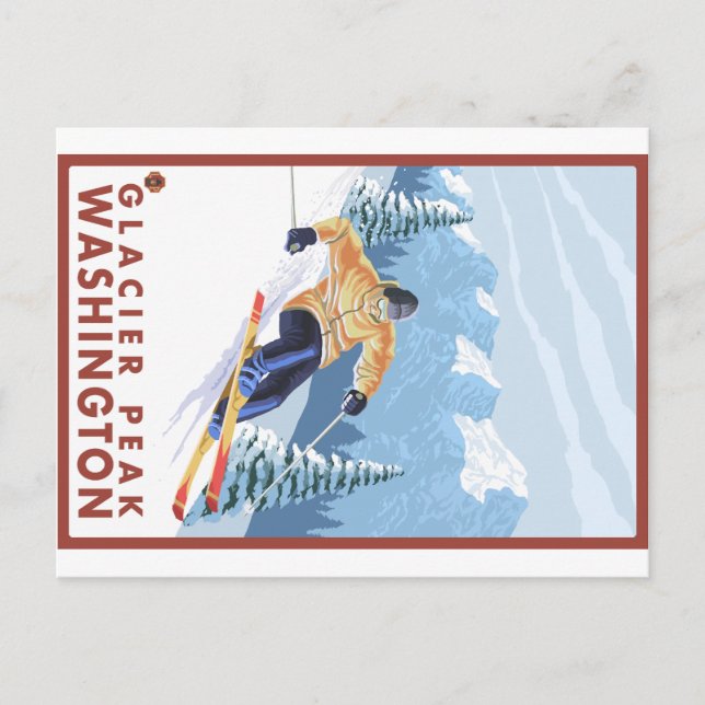Cartão Postal Downhill Snow Skier - Glacier Peak, Washington (Frente)
