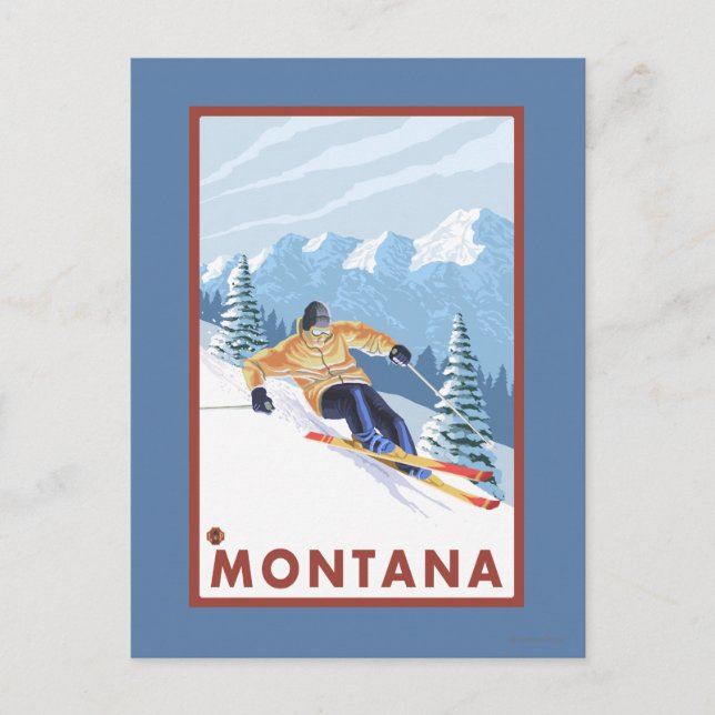 Cartão Postal Downhill Snow Skier - Montana (Frente)