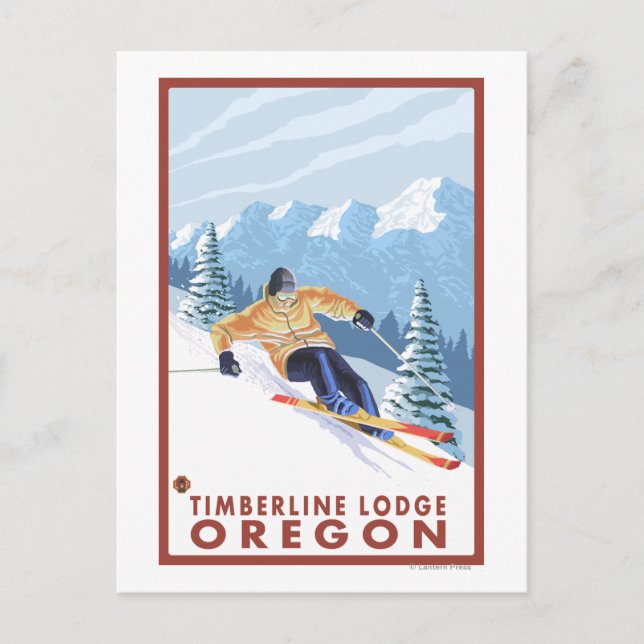 Cartão Postal Downhill Snow Skier - Timberline Lodge, Oregon (Frente)