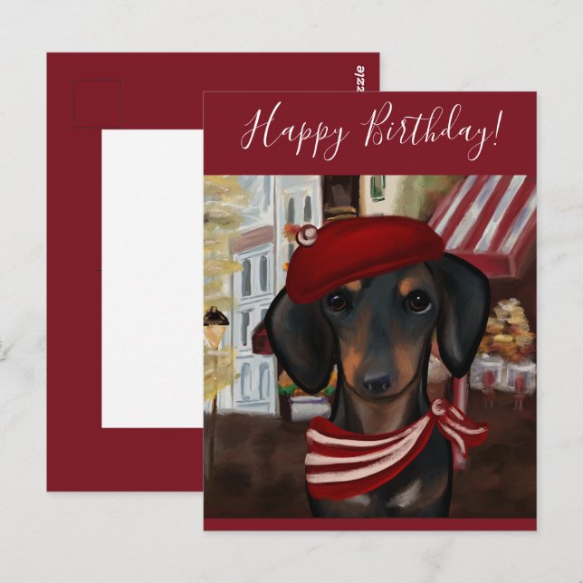 Cartão Postal Doxie Preto e Marrom (Frente/Verso)