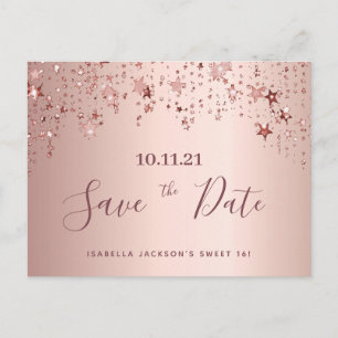 Cartão Postal Doze e meia festa de 16 anos rosa ouro estrelas sa