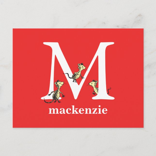 Cartão Postal Dr. Seuss ABC: Carta M - Branco | Adicione seu nom (Frente)