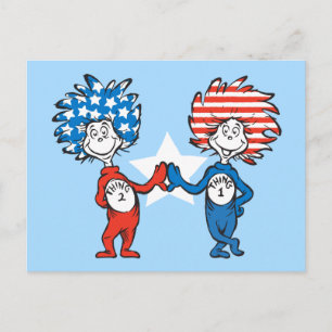 Cartão Postal Dr. Seuss Coisa Um Coisa Dois Gráfico Patriótico